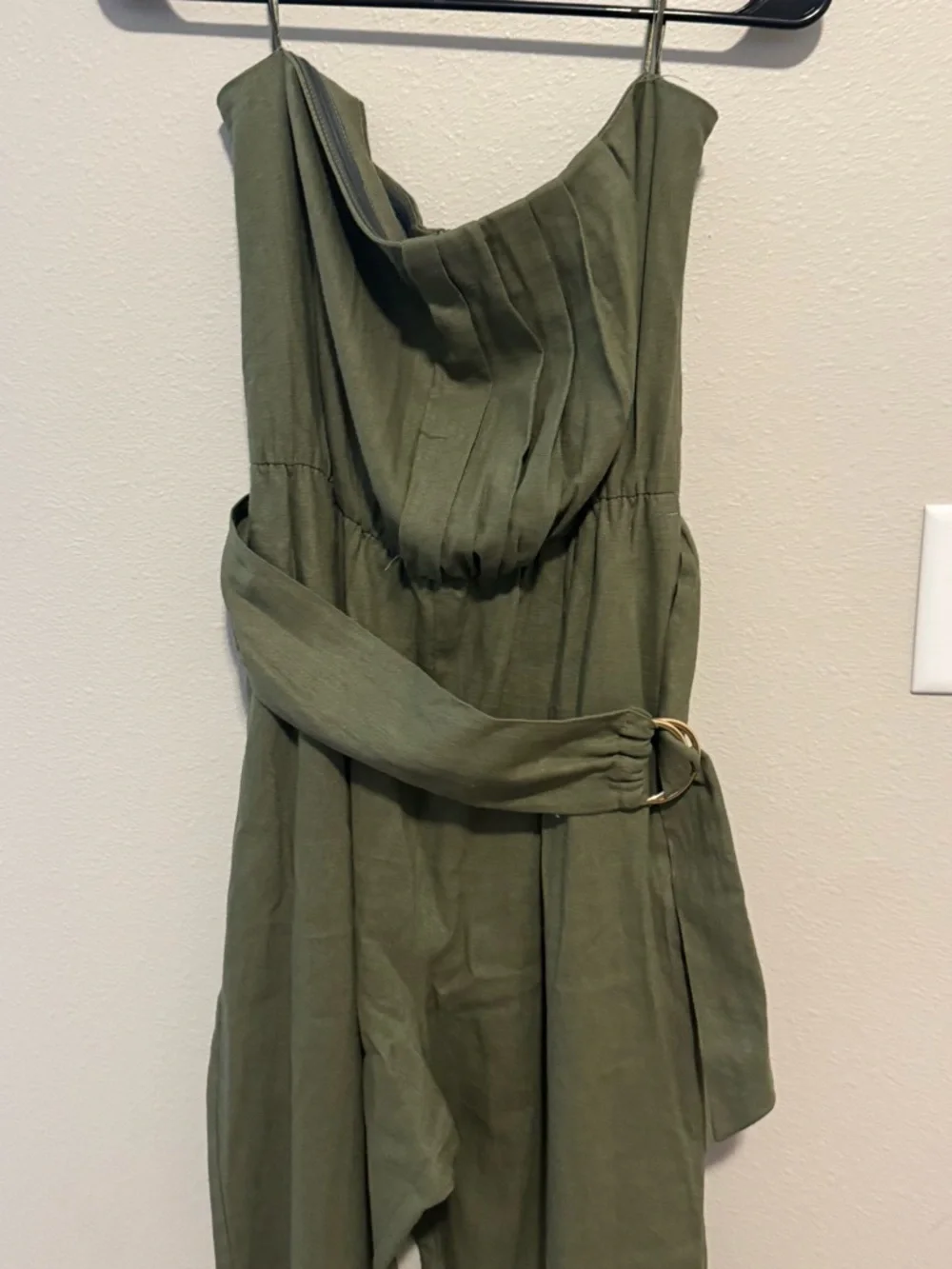Zara Olive Green Strapless Belted Jumpsuit NWT Size Medium